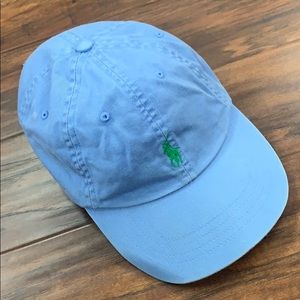 Light Blue Polo Cap Strapback Hat Green Logo